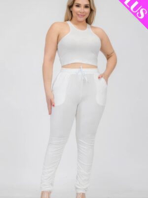 Plus Size Crop Tank Top & Ruched Pants Set