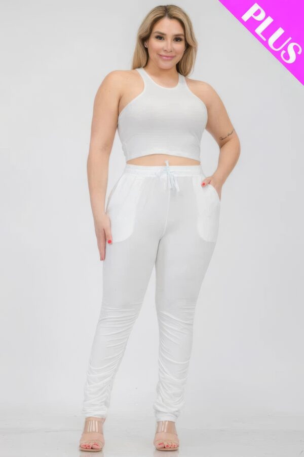 Plus Size Crop Tank Top & Ruched Pants Set Basics