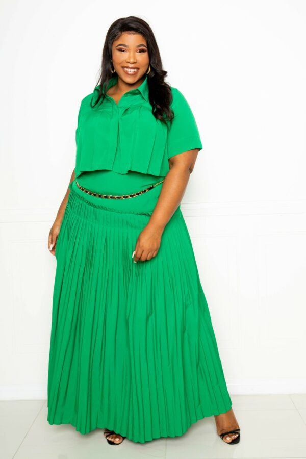 Pleated Cropped Shirt And Maxi Skirt Set Dresses