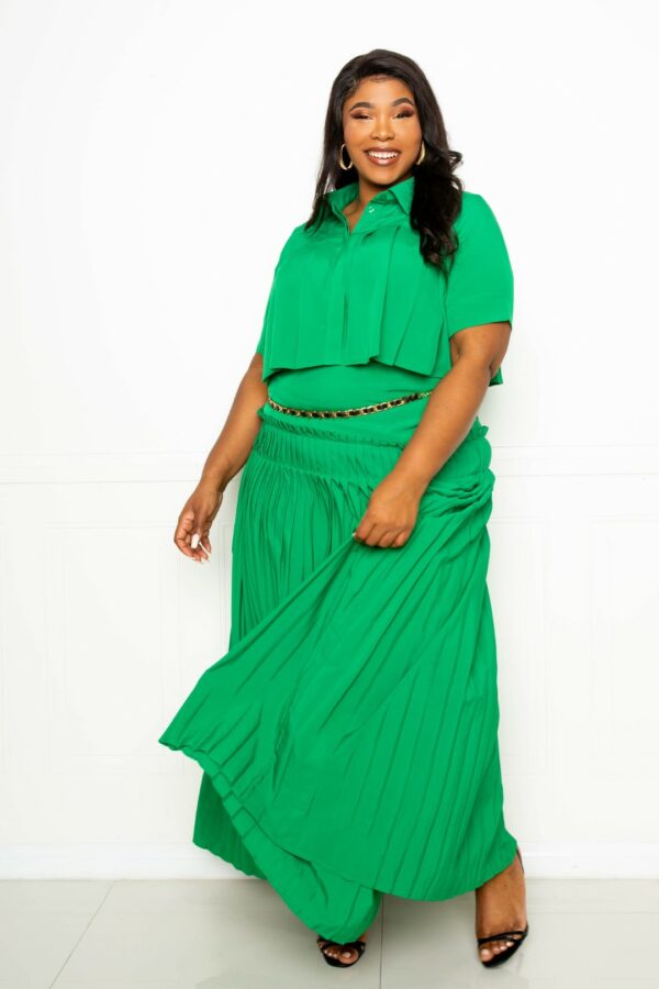 Pleated Cropped Shirt And Maxi Skirt Set Dresses