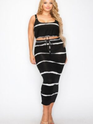 Plus sleeveless tie dye stripe 2 piece skirt set