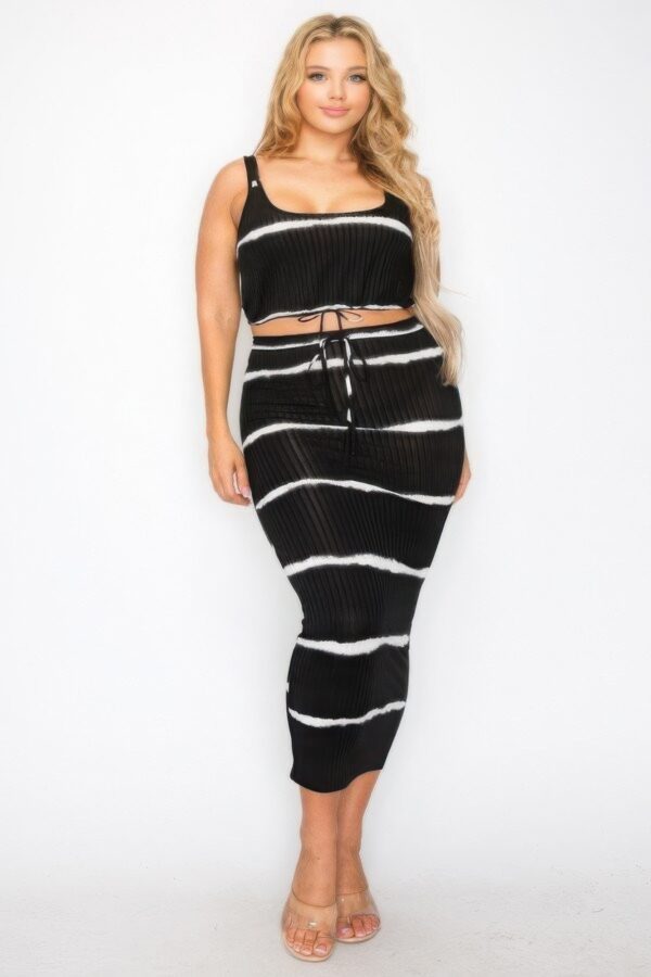 Plus sleeveless tie dye stripe 2 piece skirt set sets