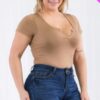 Plus Size Casual Split Neck Solid Short Sleeve Bodysuit Basics