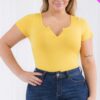 Plus Size Casual Split Neck Solid Short Sleeve Bodysuit Basics