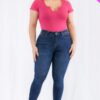 Plus Size Casual Split Neck Solid Short Sleeve Bodysuit Basics