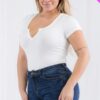 Plus Size Casual Split Neck Solid Short Sleeve Bodysuit Basics