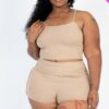 Plus Size Ribbed Cami Crop Top & Ruched Shorts Set Basics