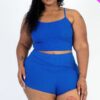 Plus Size Ribbed Cami Crop Top & Ruched Shorts Set Basics