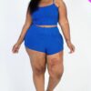 Plus Size Ribbed Cami Crop Top & Ruched Shorts Set Basics