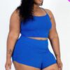 Plus Size Ribbed Cami Crop Top & Ruched Shorts Set Basics