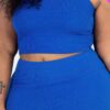 Plus Size Ribbed Cami Crop Top & Ruched Shorts Set Basics