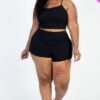 Plus Size Ribbed Cami Crop Top & Ruched Shorts Set Basics