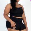 Plus Size Ribbed Cami Crop Top & Ruched Shorts Set Basics