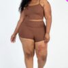 Plus Size Ribbed Cami Crop Top & Ruched Shorts Set Basics