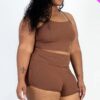 Plus Size Ribbed Cami Crop Top & Ruched Shorts Set Basics