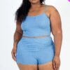 Plus Size Ribbed Cami Crop Top & Ruched Shorts Set Basics