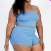 Plus Size Ribbed Cami Crop Top & Ruched Shorts Set Basics