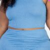 Plus Size Ribbed Cami Crop Top & Ruched Shorts Set Basics