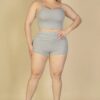 Plus Size Ribbed Cami Crop Top & Ruched Shorts Set Basics