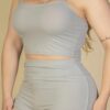 Plus Size Ribbed Cami Crop Top & Ruched Shorts Set Basics