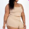 Plus Size Ribbed Cami Crop Top & Ruched Shorts Set Basics