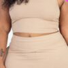 Plus Size Ribbed Cami Crop Top & Ruched Shorts Set Basics