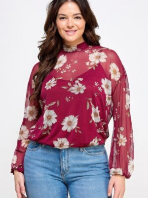 Mesh Floral Ls Top W/cami