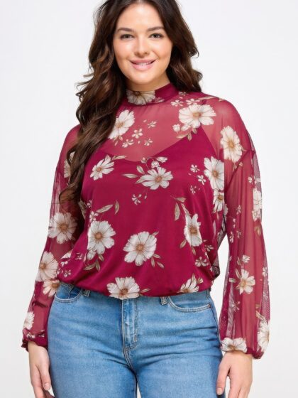 Mesh Floral Ls Top W/cami