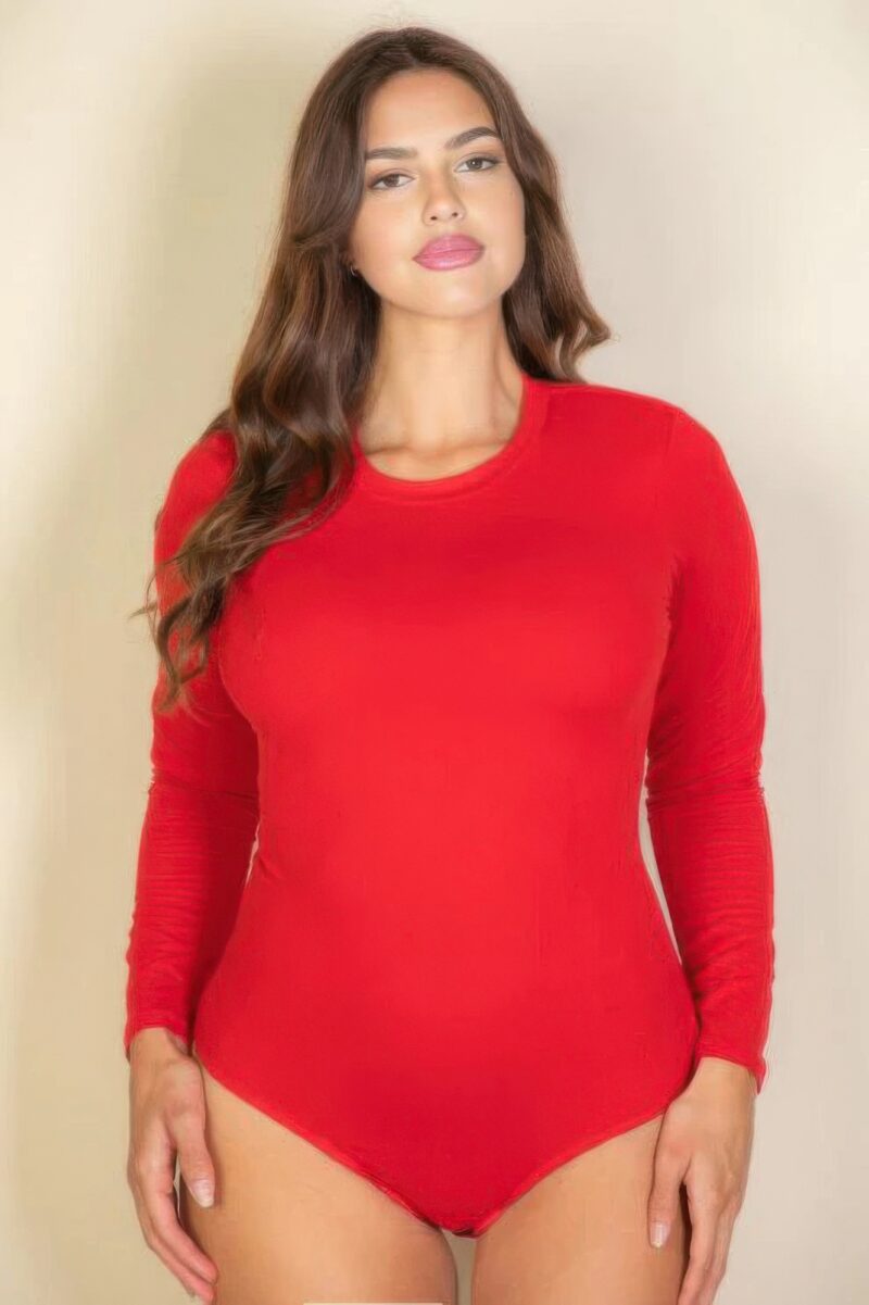 Plus solid long sleeve round neck bodysuit Basics